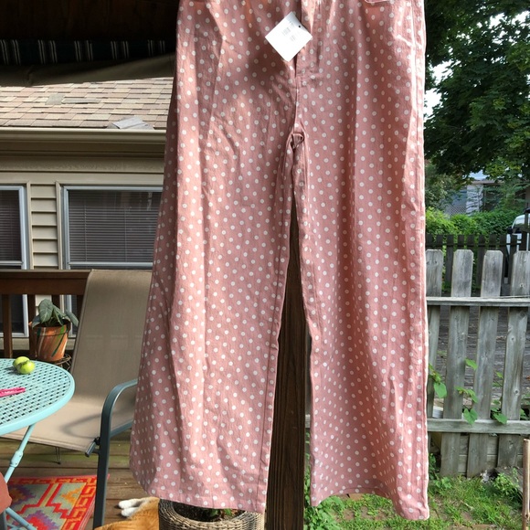 Compania Fantastica (ModCloth) stovepipe pants dusty rose w/ white polka dots - Picture 2 of 6
